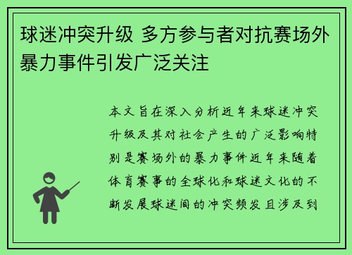 球迷冲突升级 多方参与者对抗赛场外暴力事件引发广泛关注