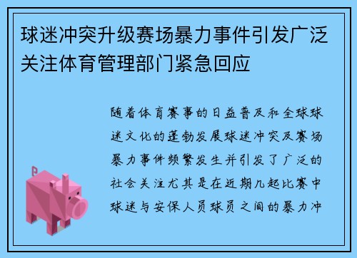 球迷冲突升级赛场暴力事件引发广泛关注体育管理部门紧急回应